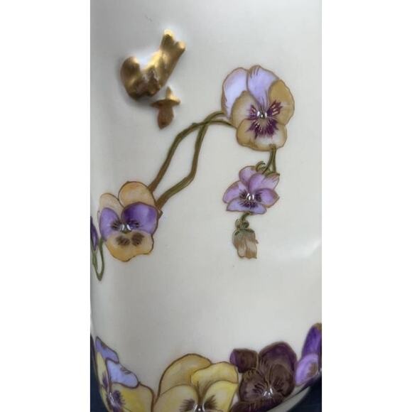 Antique H&Co Limoges Cream Pitcher 1 Pint Gold Floral Pansies - RARE - Picture 10 of 14